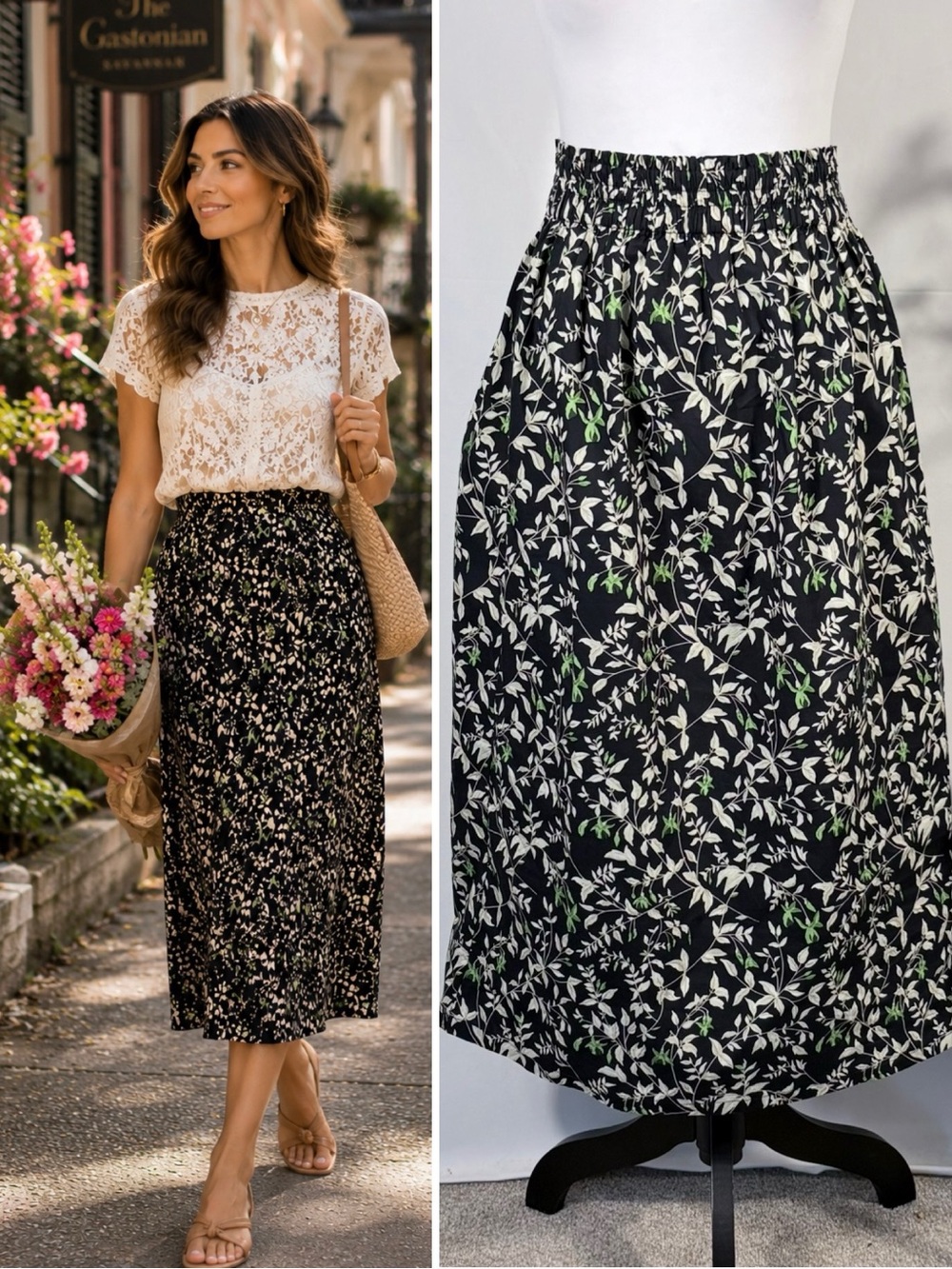 💥Tuckernuck Verdant Iris Cece Floral Cotton Midi Skirt Elastic Waist XS🧡